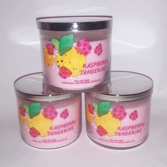 Set of 3 Bath & Body Works Scented Candle 3 Wick Raspberry Tangerine 14.5oz Each - Picture 1 of 5